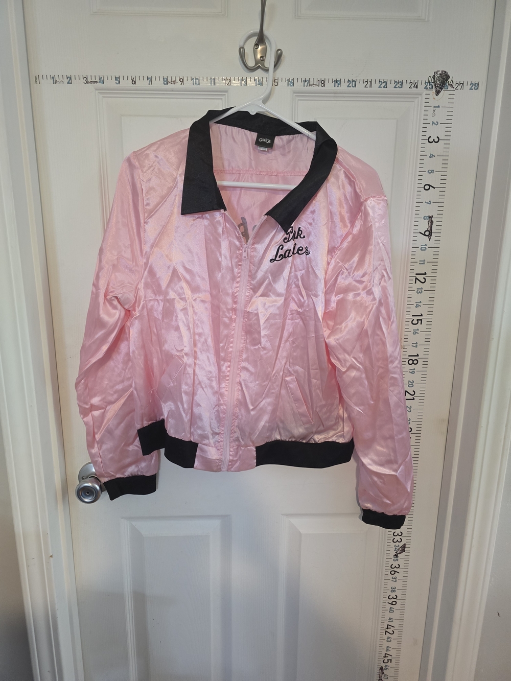 Pink Satin Bomber Jacket with Black Trim - Unbranded